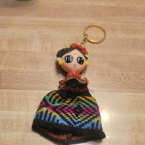 Colorful Doll Keychain with Patterned Dress